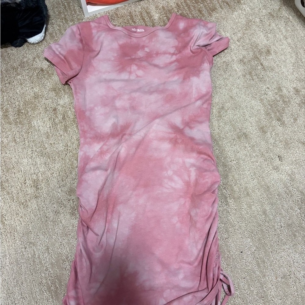 wild fable Pink Tie-Dye Short Sleeve Midi Dress